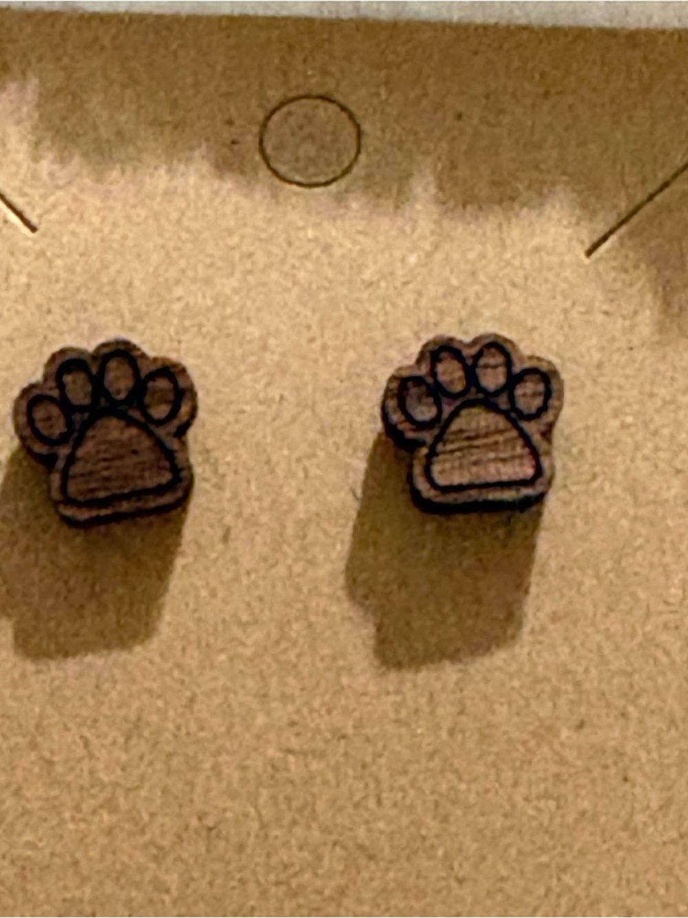 Paw Print Stud Earrings - Brown Wood